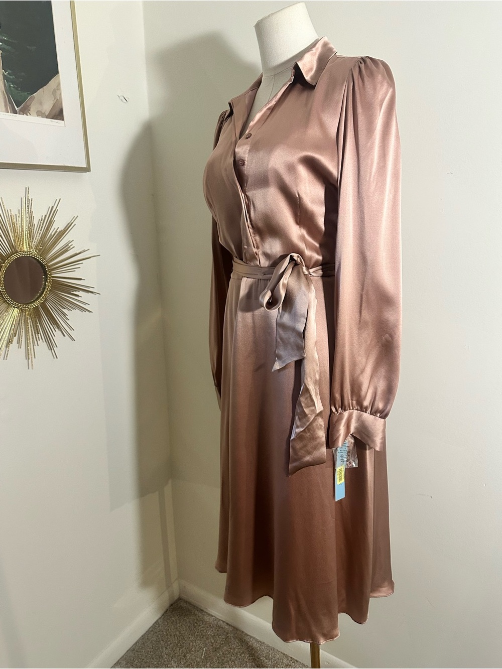 Antonio Melani Mateo Rosewood Satin Midi Shirt Dress Size 8 NWT - Picture 8 of 11